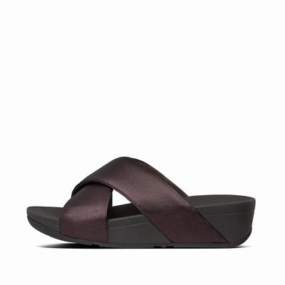 Fitflop Women's LULU Metallic Leather Cross Slides Sandals - Chocolate Metal, XV5016793